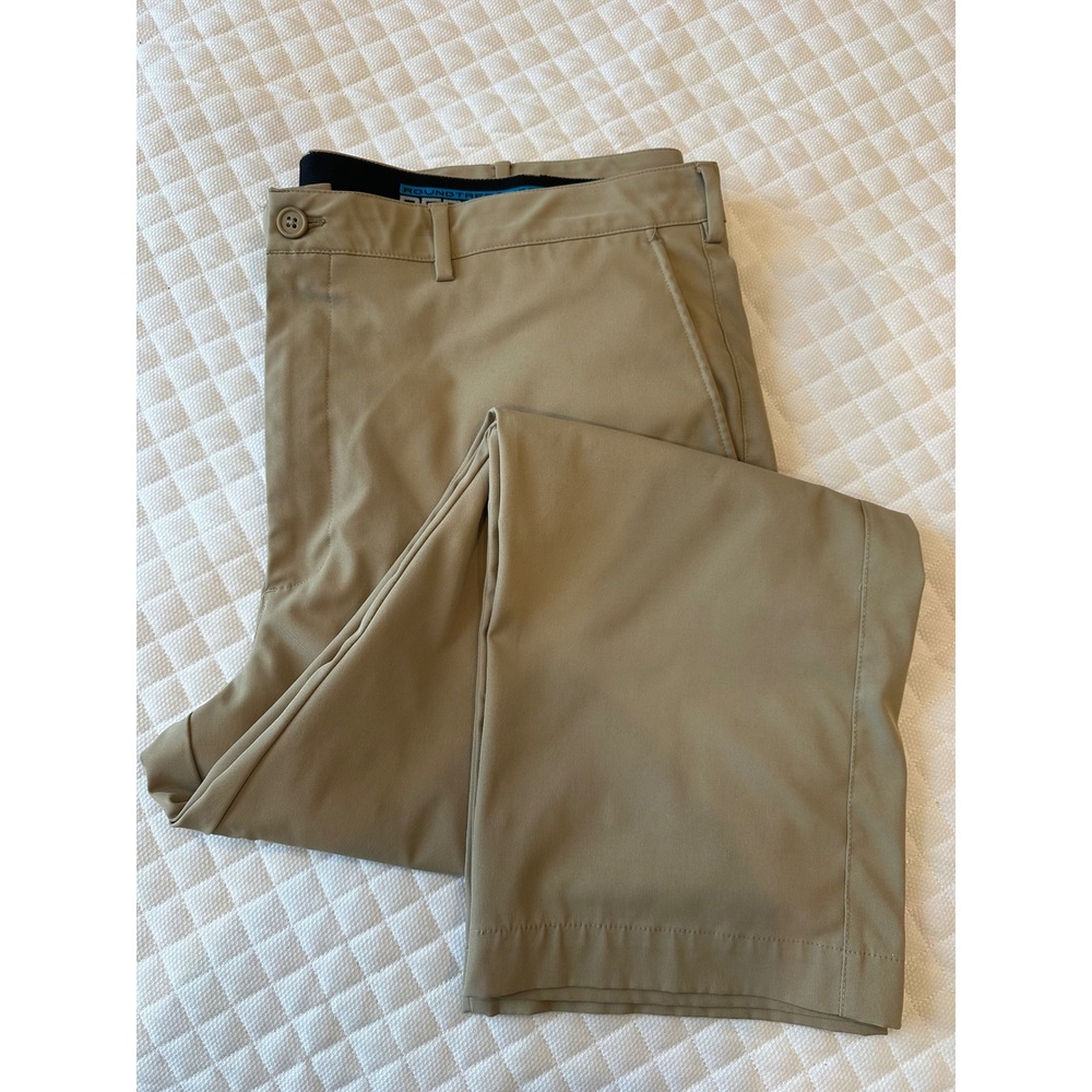 Roundtree & Yorke Performance Mens Khaki Tan Flat Front Golf Pants 44x29